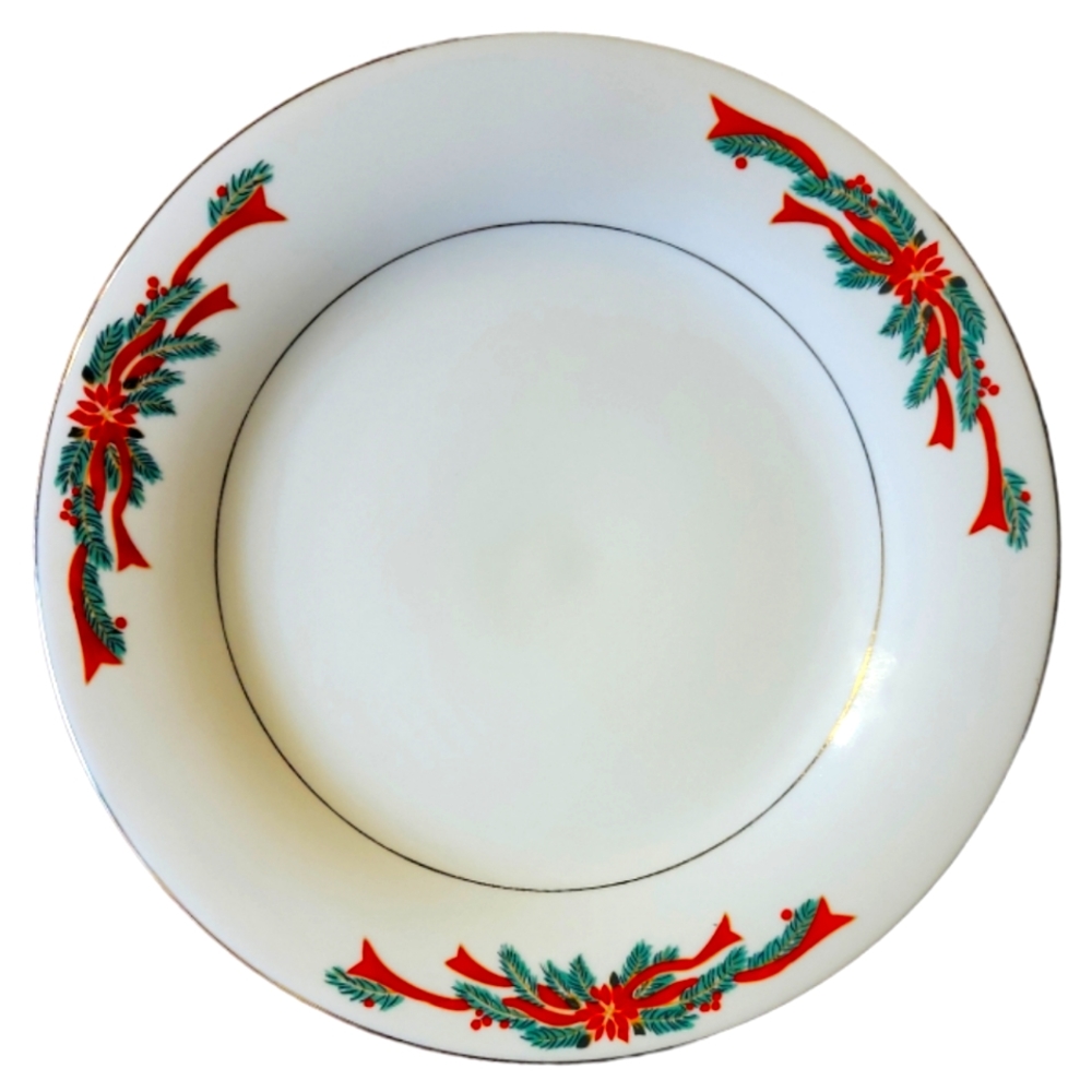 1 Vtg Poinsettia &. Ribbons Dinners Plate Gold Accents Christmas Fairfield China